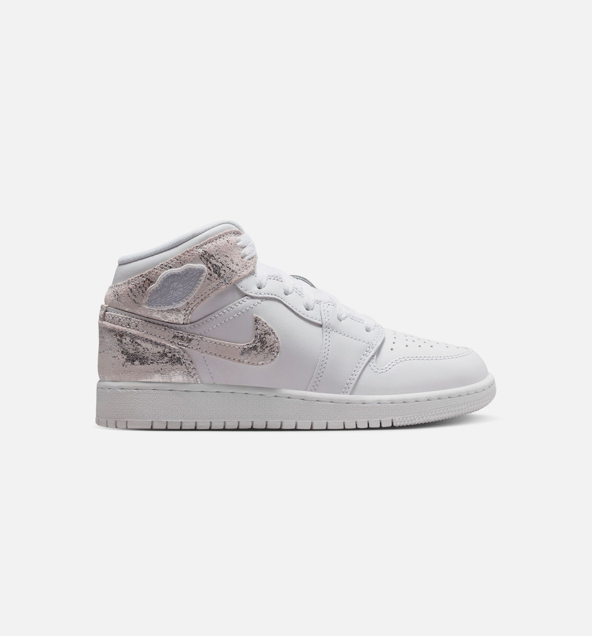 Air Jordan 1 Mid SE Grade School Lifestyle Shoes - White / Field Silver