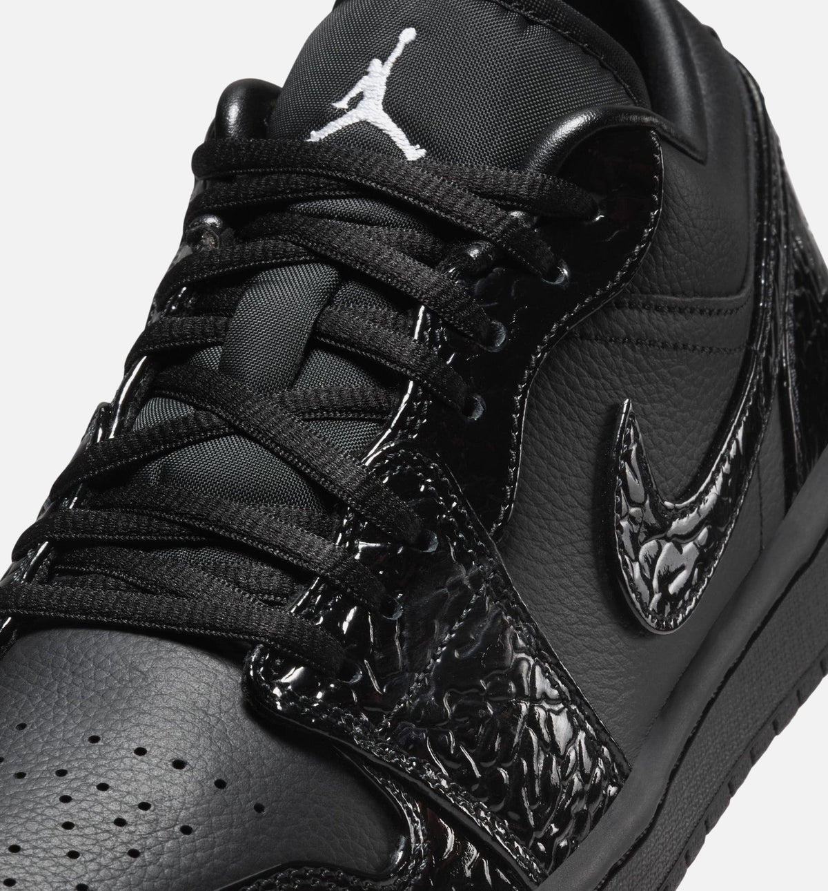 Air Jordan 1 Low Patent Elephant Women's Shoes - Black/White/Silver