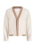 Manière De Voir Clovis linen cardigan with contrast placket natural