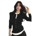 Mock Two‑Piece Button Slim Knit Long Sleeve Top Korean Fall Sweater