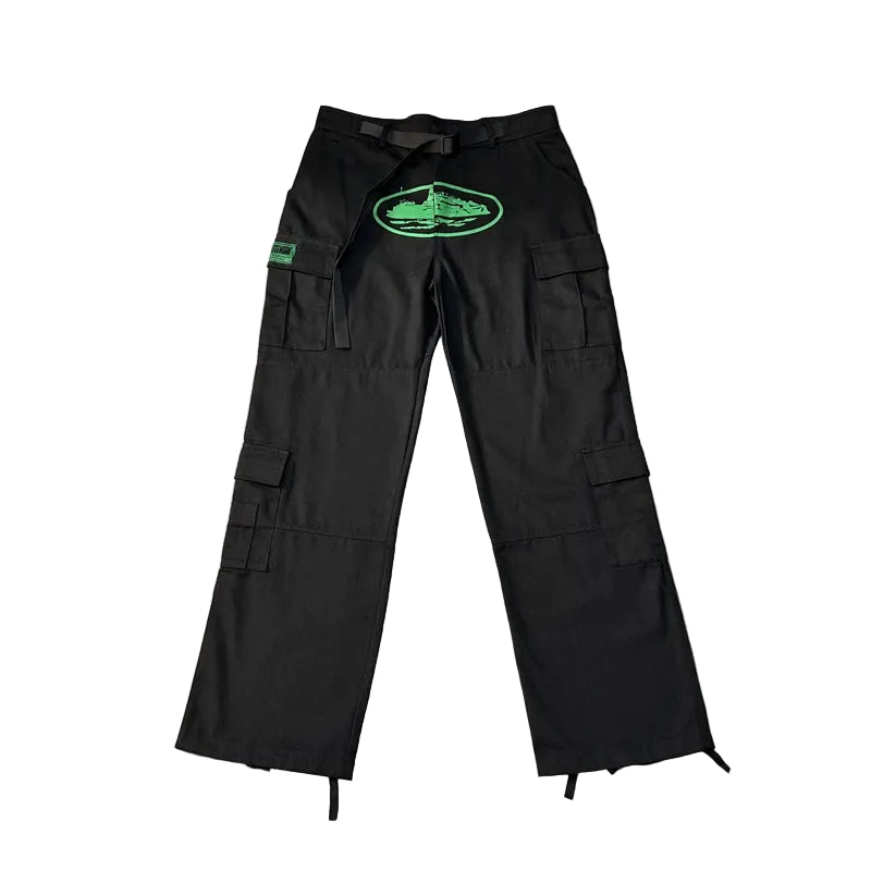 Corteiz Alcatraz Cargo Pants – Black Green Print
