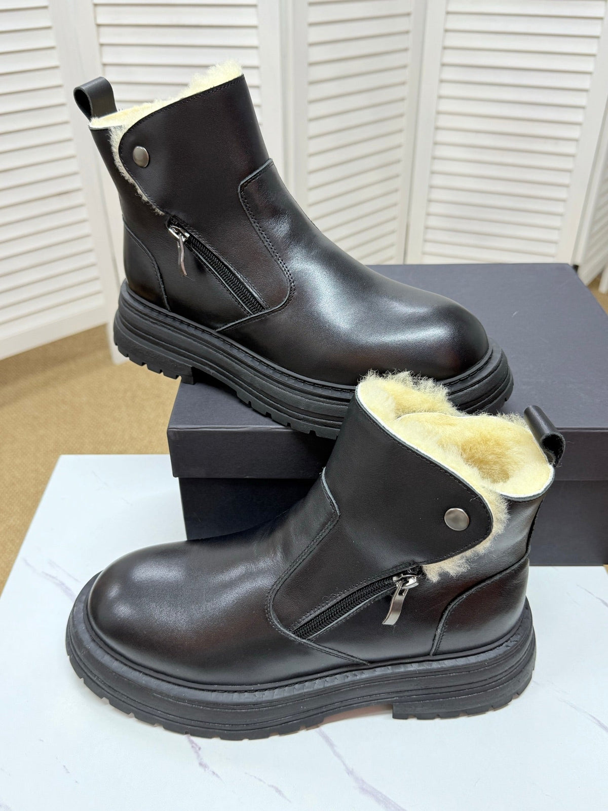 UGG Black Folded-Cuff Leather Boots