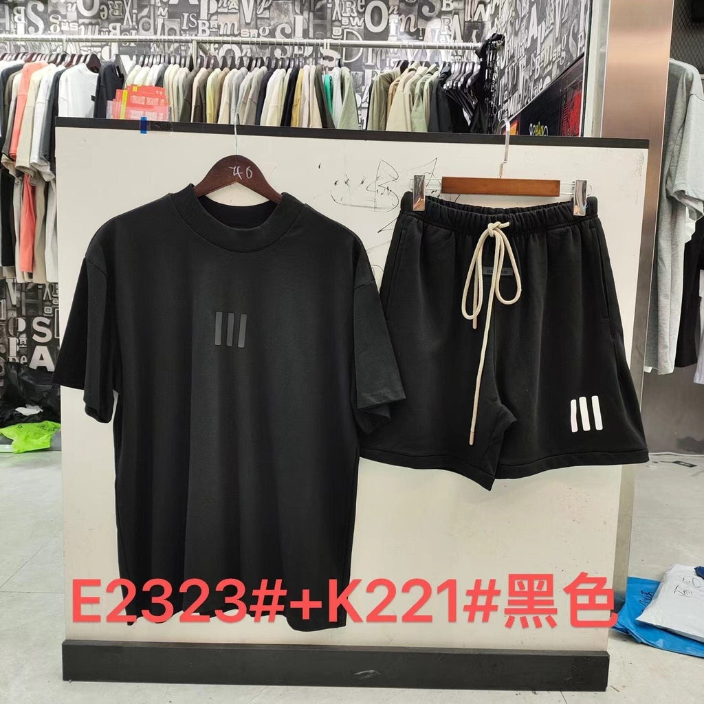 ESSENTIALS Three-Bar Graphic Short-Sleeve Set