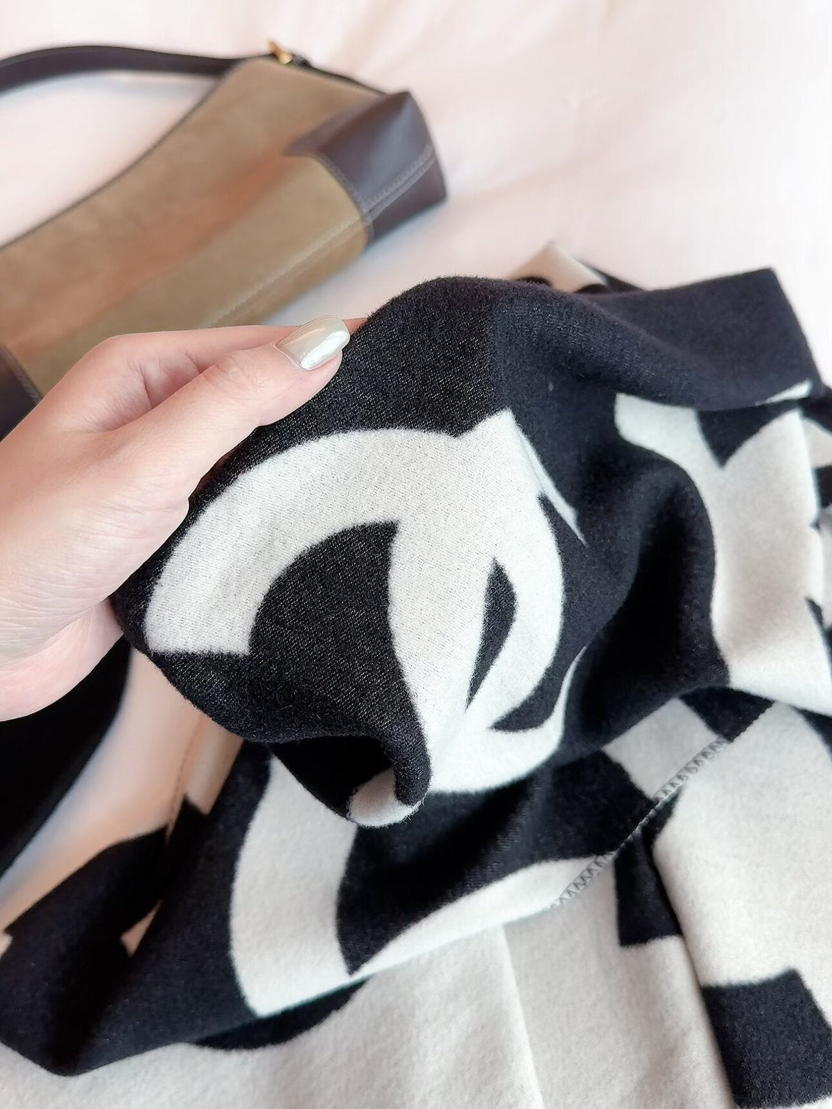 Chanel Style Oversized Logo Knit Scarf
