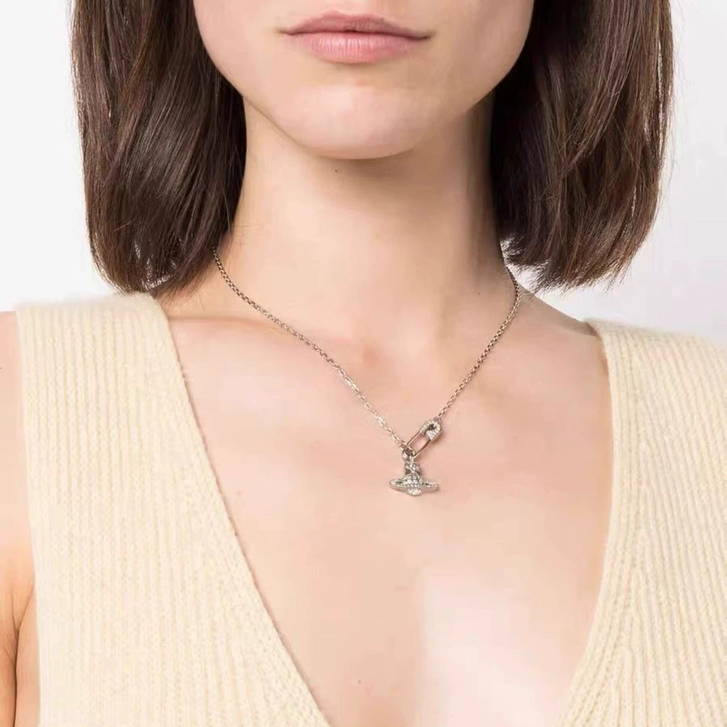 Vivienne Westwood Style Safety Pin Orb Chain Necklace