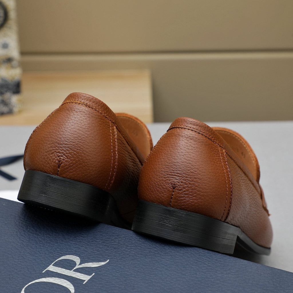 Dior Cognac Brown Pebbled Men's Loafers