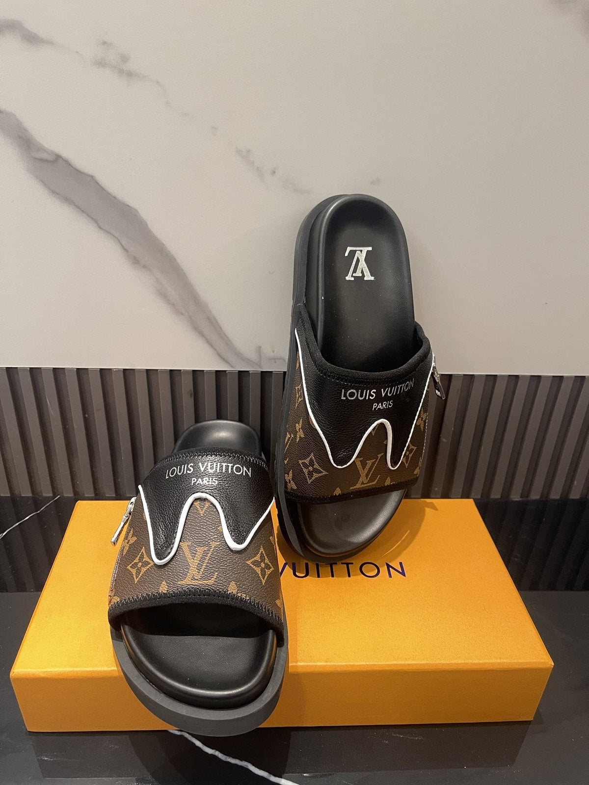 Louis Vuitton Brown Monogram Slide Sandals
