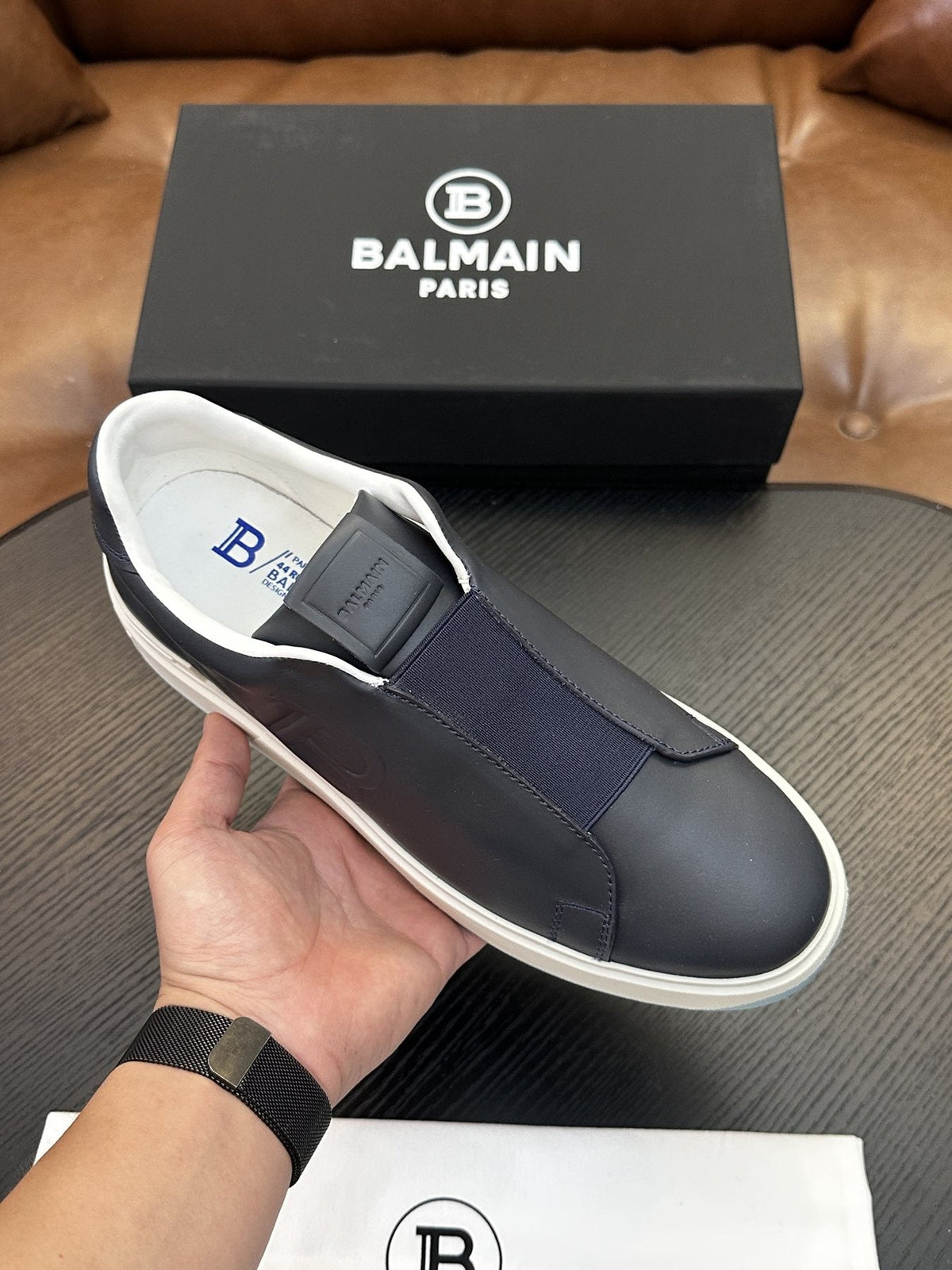 Balmain Navy Elastic Band Slip-On Sneakers