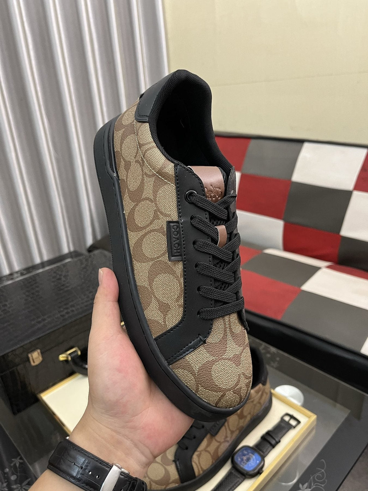 Coach Brown and Black Patterned Low-Top Sneakers