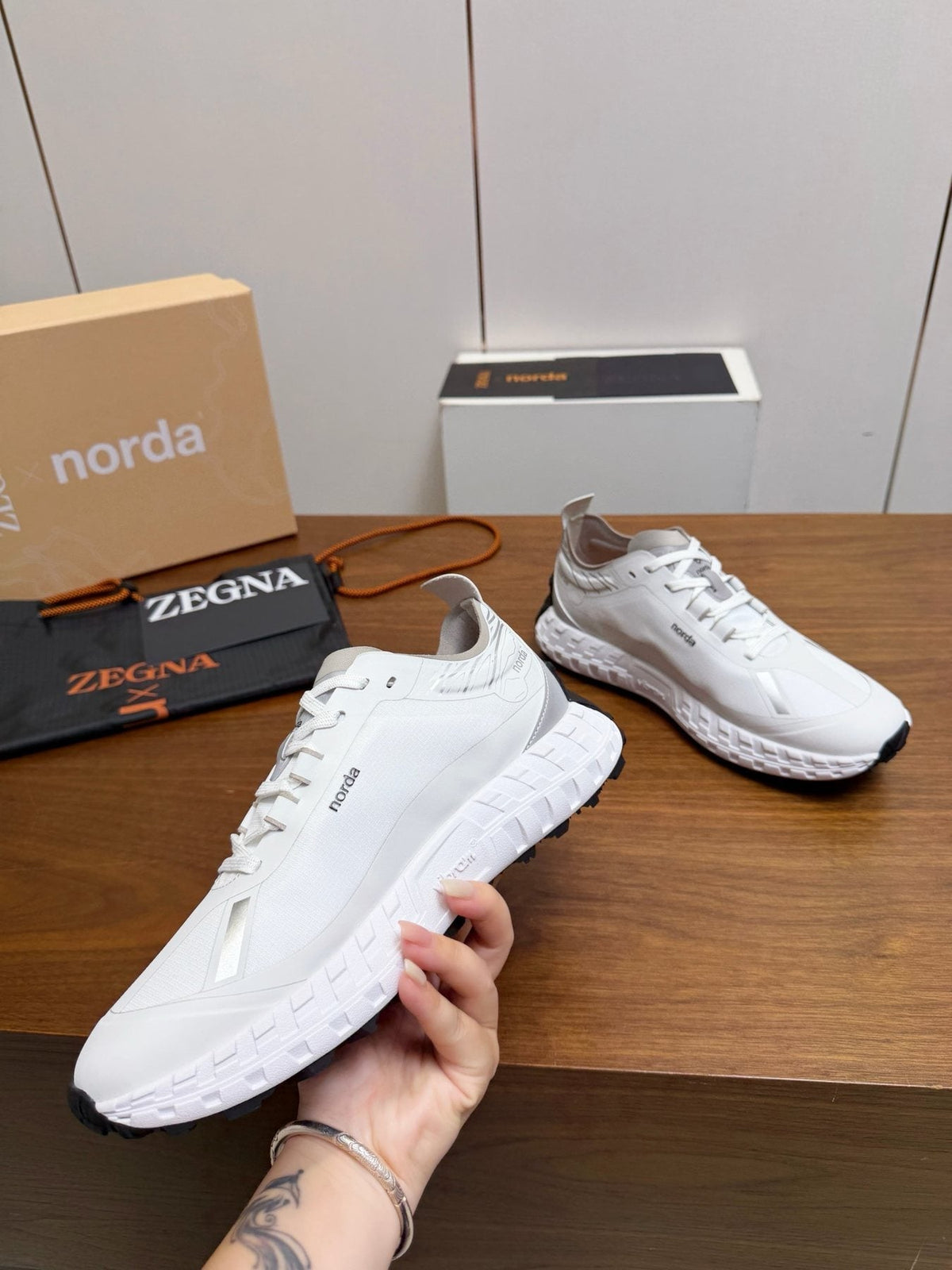 Zegna White Gray Brown Running Shoes