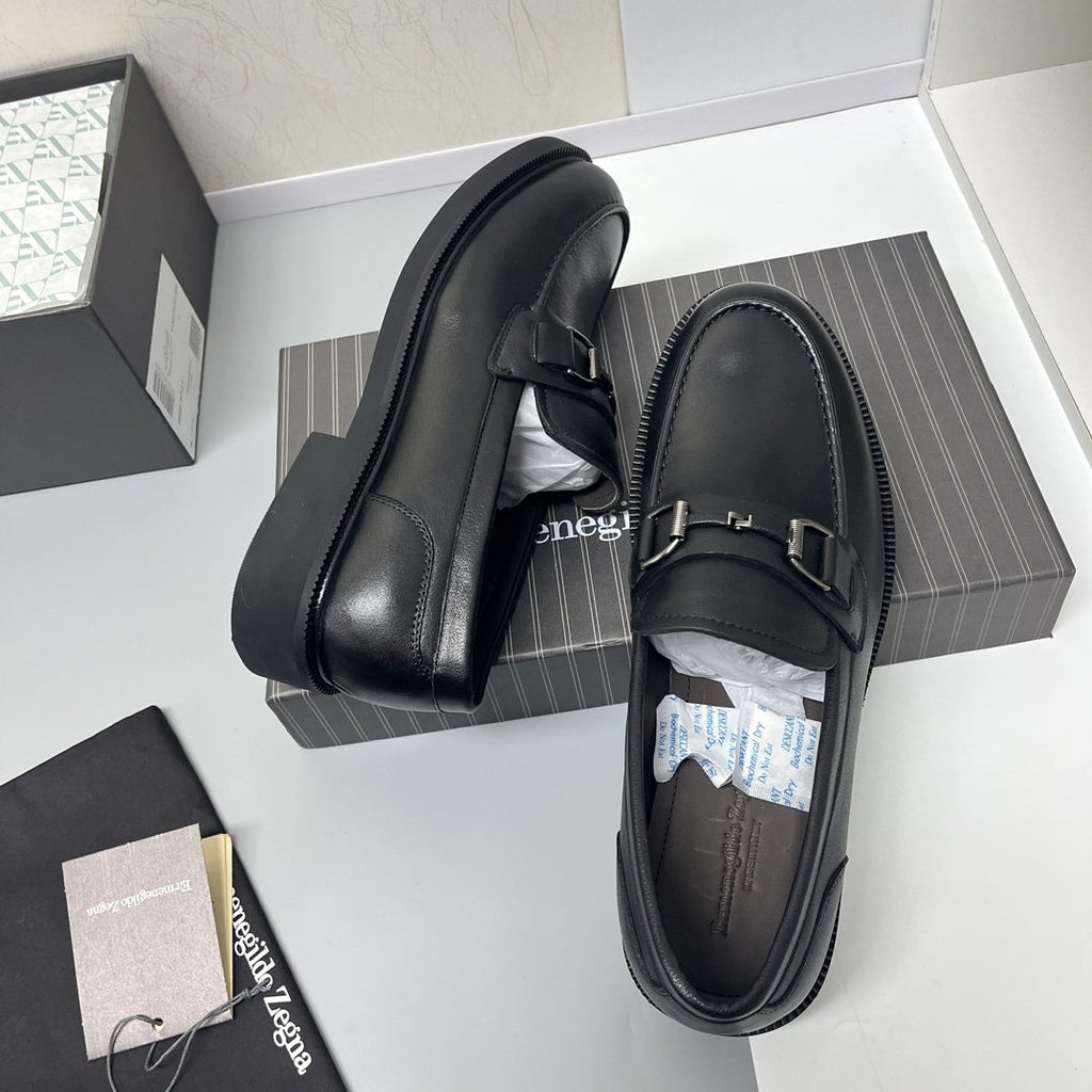 Ermenegildo Zegna Men's Black Leather Bit Loafers