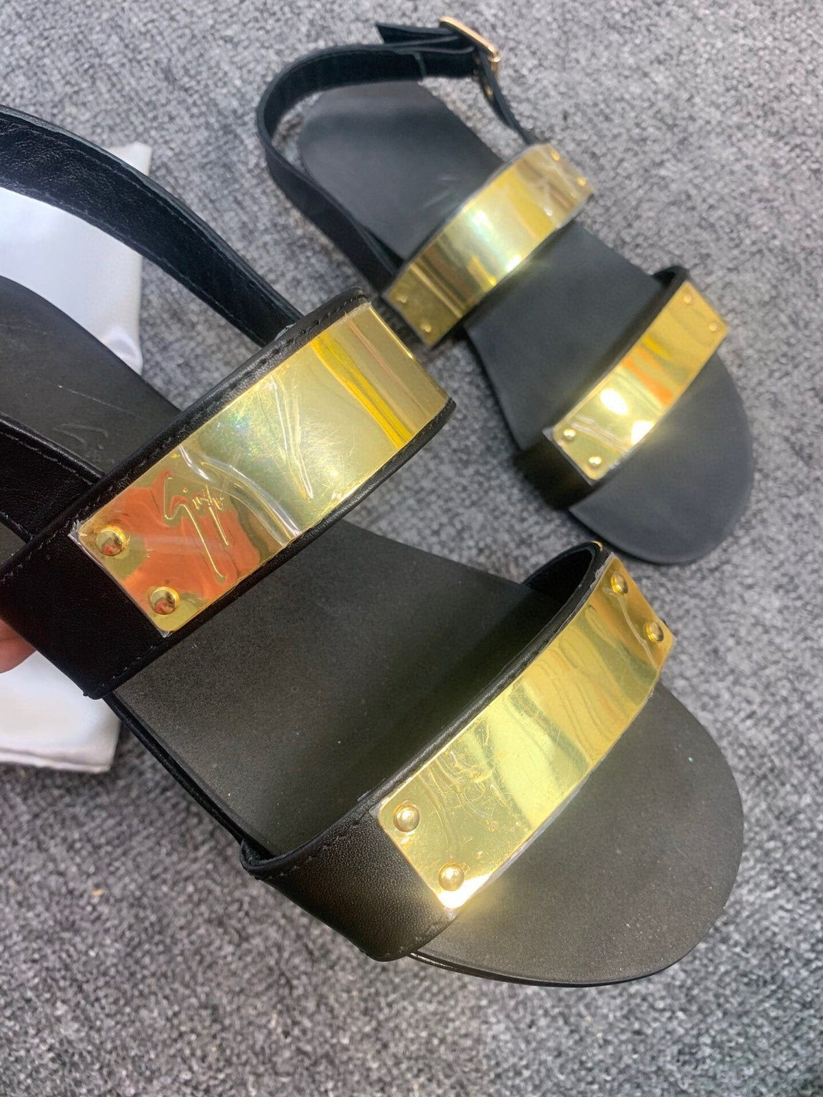 Giuseppe Zanotti Men's Black Gold-Tone Open-Toe Sandals