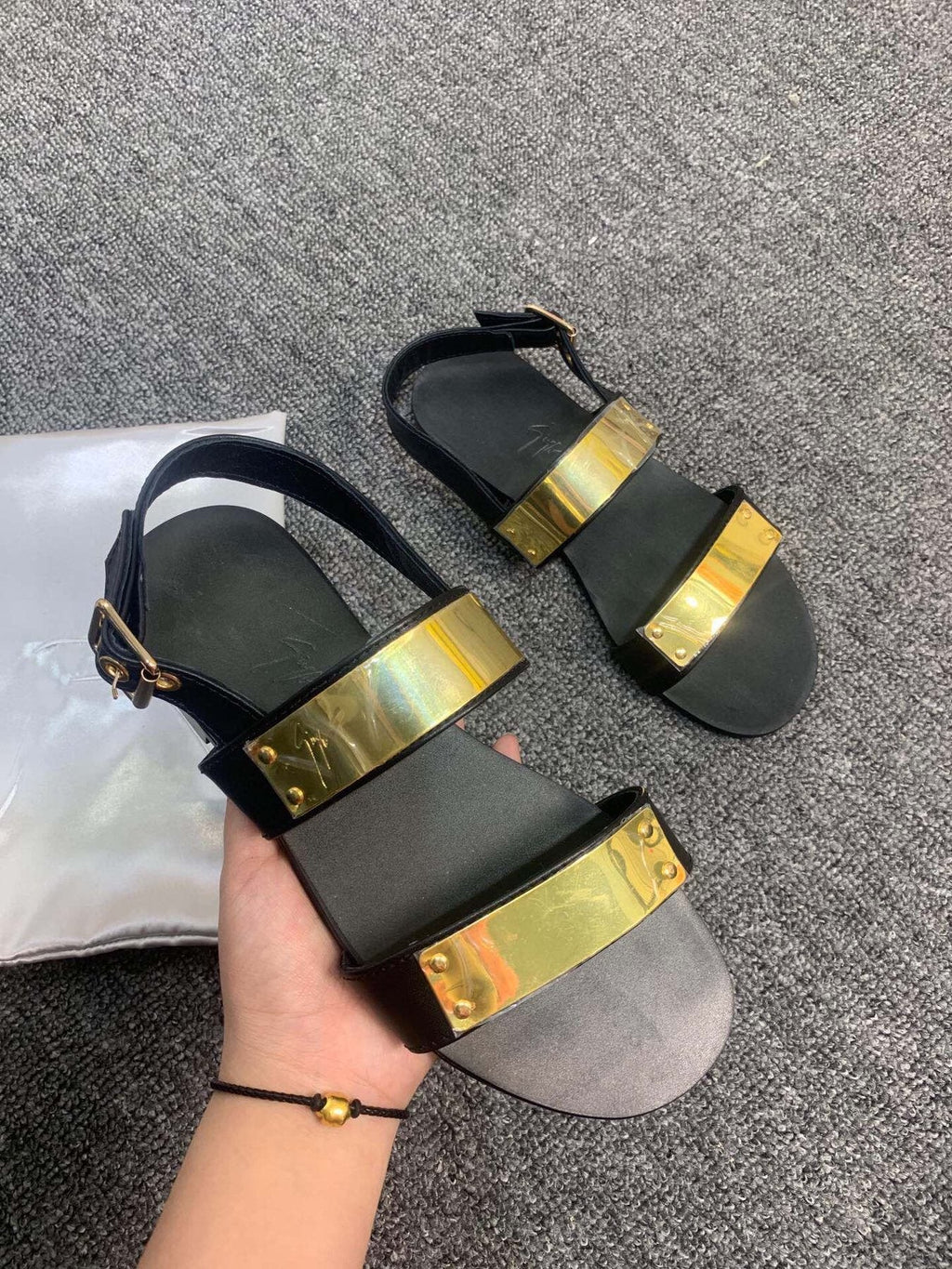 Giuseppe Zanotti Men's Black Gold-Tone Open-Toe Sandals