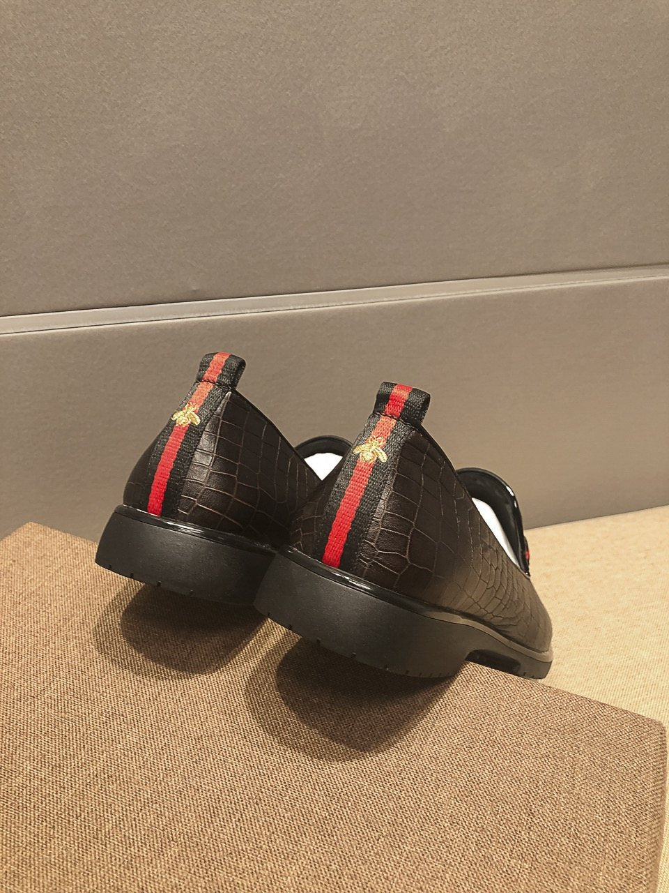 Gucci Black Embossed Horsebit Loafers