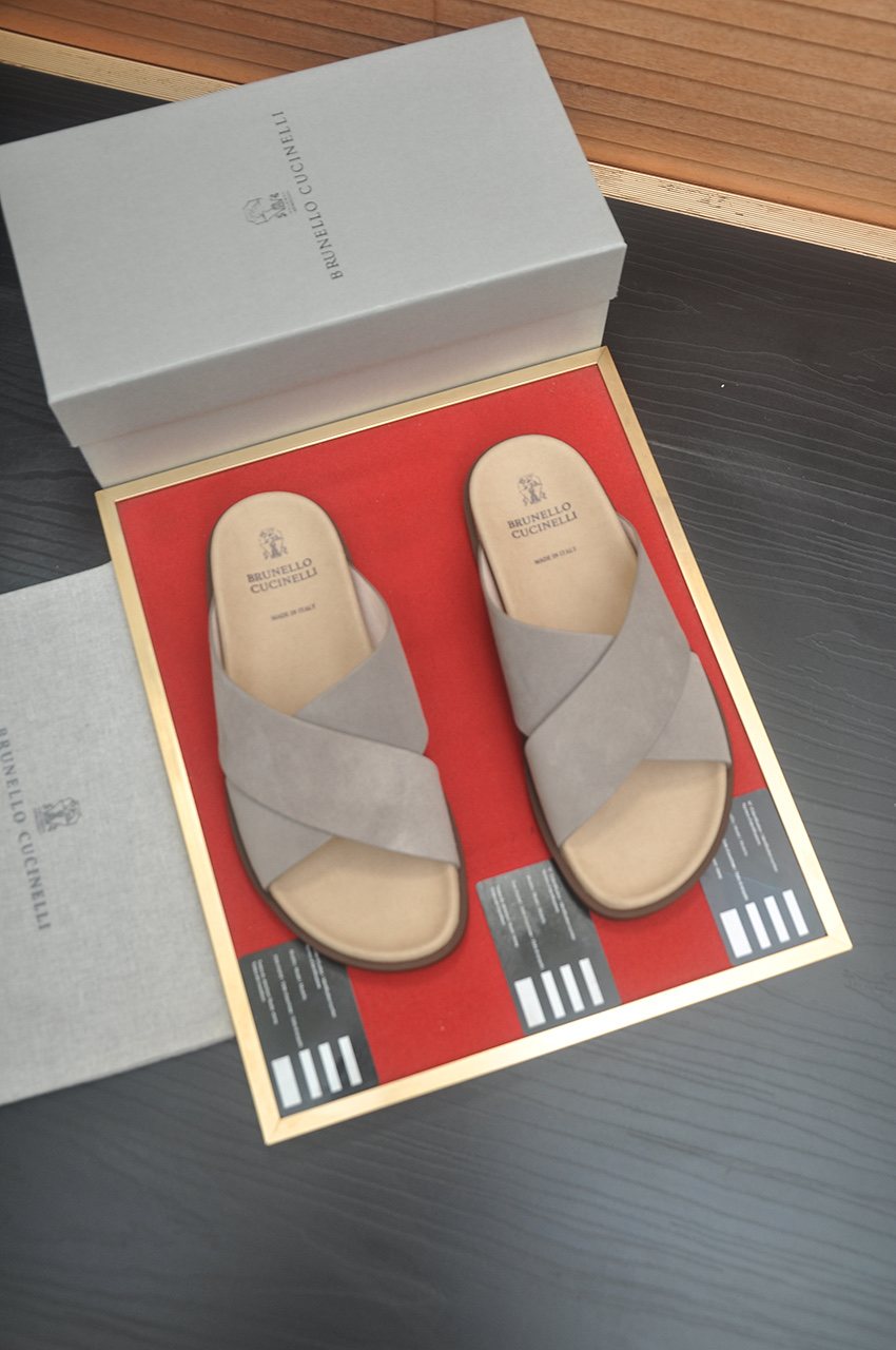 Brunello Cucinelli Cross-Strap Slide Sandals