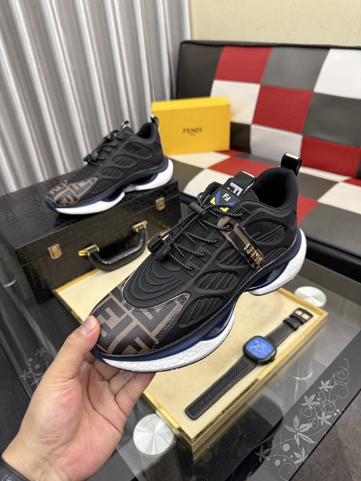 Fendi Men's Patterned Toe Low-Top Sneakers - Lace-Up Closure