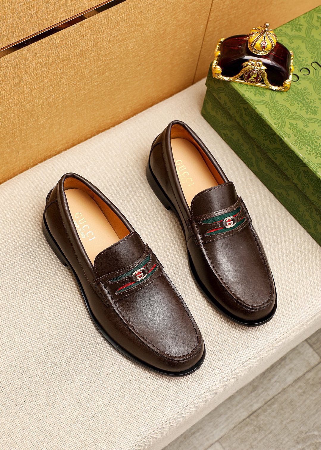 Gucci Leather Web Detail Loafers